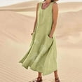 thumbnail image 1 of qelini Beach Dresses for Women Casual Summer Sleeveless Wedding Season Round Neck Spring Summer Solid Color Flowy Swing Elegant Basic Edition Dresses Party Club Fashion Green 4XL, 1 of 9