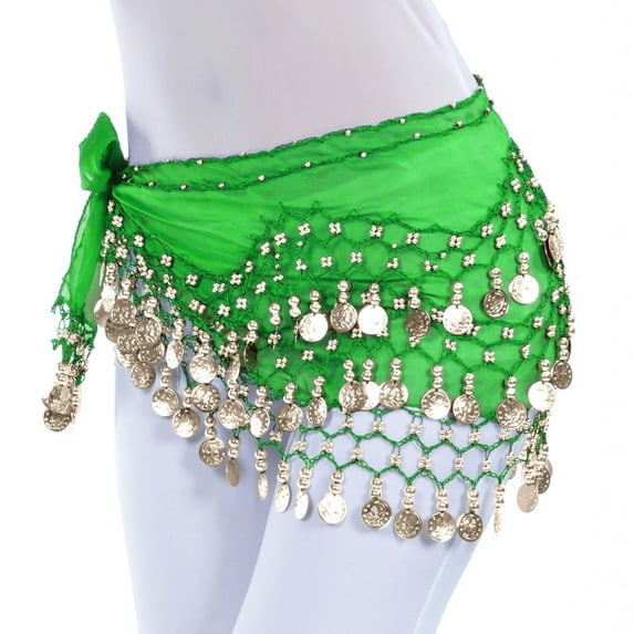 qelini Belly Dance Skirt for Women Fringe Mini Skirt High Waist Wrap Skirt Coin Embellished Solid Color Summer Skirt
