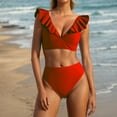 thumbnail image 1 of qelini Bikini Set for Women 2 Piece Ruffle Sleeve V Neck Two Piece Swimsuit Solid Color Swimwear Summer Vocation, 1 of 6