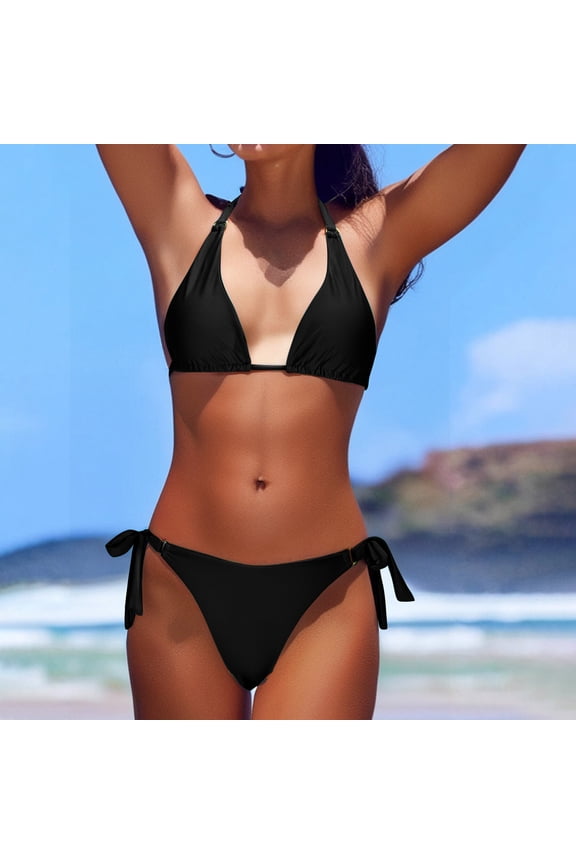 Bikini Sets for Women Adjustable Straps High Waisted Bikini Solid Color Swimwear Summer Vocation