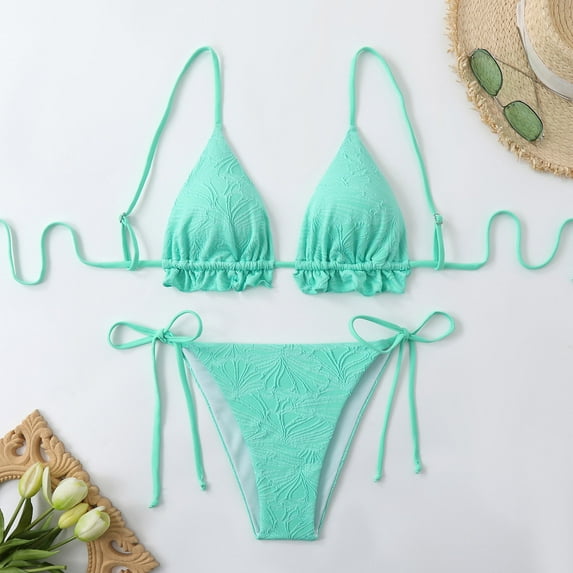 qelini Bikini Sets for Women Adjustable Straps Two Piece Bikini Sets Solid Color Swimwear Summer Vocation