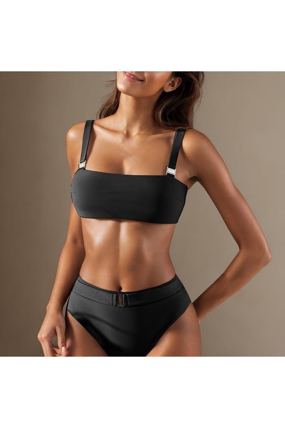 Bikini Sets for Women Adjustable Straps Two Piece Swimsuit Solid Color Swimwear Summer Vocation