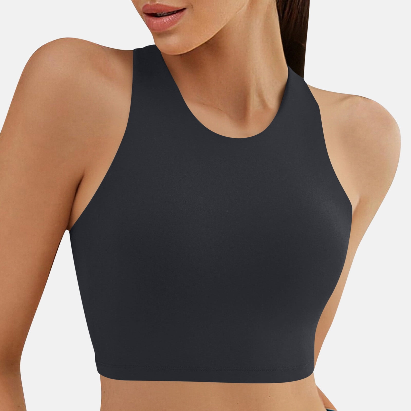 qelini Bikini Tops for Women Crew Neck Swim Top Solid Color Swimwear ...