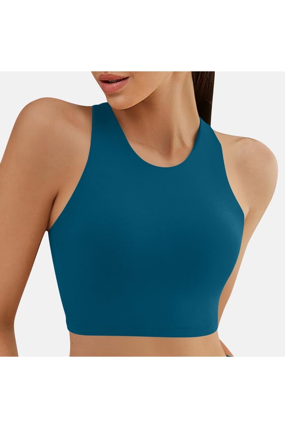 Bikini Tops for Women Crew Neck Swim Top Solid Color Swimwear for Beach and Swimming Pool