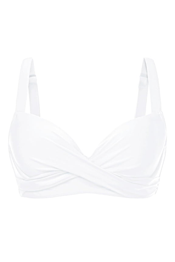 Bikini Tops for Women Vintage Thin Strap Crisscross V Neck Swimsuit Solid Color Swimwear for Vocation