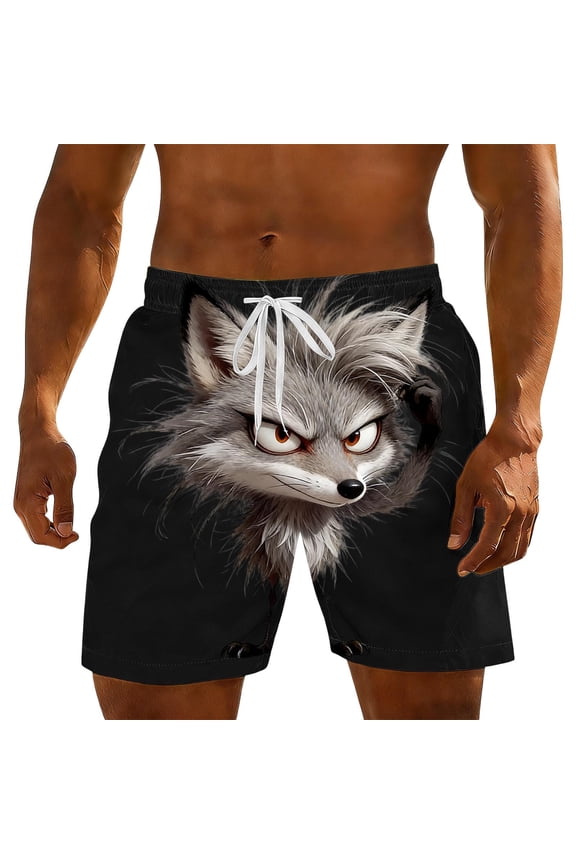 Board Shorts for Men Big and Tall Drawsting High Waist Bermudas Shorts Funny Face Print Shorts