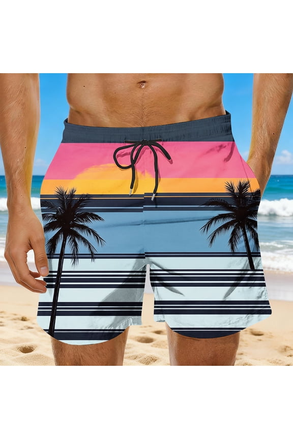 Board Shorts for Men Big and Tall Drawsting High Waist Mesh Lining Bermudas Shorts Pockets Print Shorts
