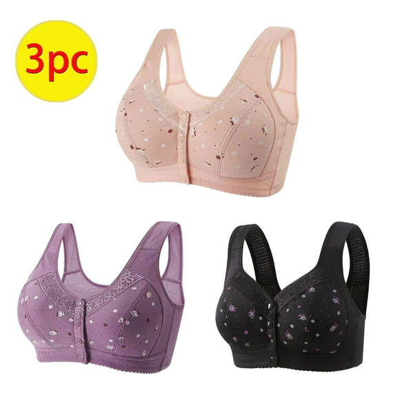 qelini Bras for Women Plus Size Cotton 3 Pack Everyday Breathable All-Day Comfort Full Coverage Soft Sleep Gathering Bras Bralette Fashion Pink 2XL
