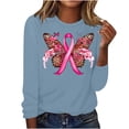 thumbnail image 1 of qelini Breast Cancer Awareness Shirt Casual Pullover Blouse Wowen's Graphic Tees Long Sleeve Shirts Fall Winter Crewneck Comfy Shirts Blue S, 1 of 4