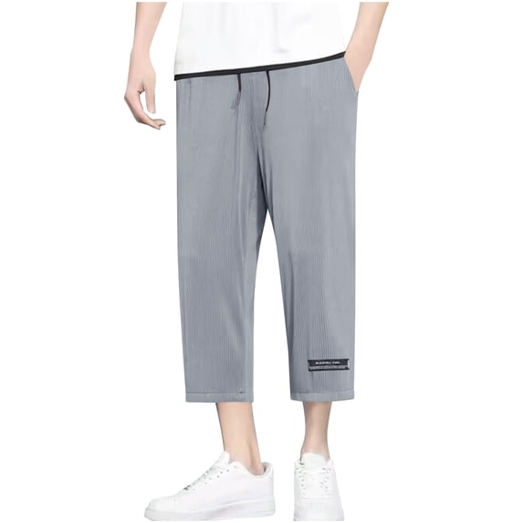 qelini Capri Pants for Men Big and Tall Casual Capris Pants Drawstring Waist Solid Color Ankle Pants Yoga Leggings