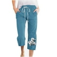 thumbnail image 1 of qelini Capris Pants for Women Plus Size Straight Leg Capris Pants Drawstring Waist Print Ankle Pants Daily Wear, 1 of 4