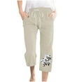thumbnail image 1 of qelini Capris Pants for Women Plus Size Straight Leg Capris Pants Drawstring Waist Print Ankle Pants Daily Wear, 1 of 4