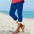 thumbnail image 1 of qelini Capris for Women Athletic Pull on Labor Day 3/4 Capris Leggings Slim Solid Color High Waisted Plus Size Yoga Gym Fashion Lightweight and Blue 2XL, 1 of 6