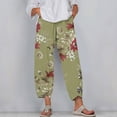 thumbnail image 1 of qelini Capris for Women with Pockets Workout Summer Gathering Flowers and Plants Printed Elastic Waist Breathable Loose Casual Lightweight 2024 Fashion Cropped Trousers Pants Green 2XL, 1 of 5