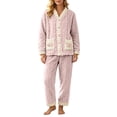 thumbnail image 1 of qelini Cardigan Pajama Set for Women Plus Size V Neck Fleece Lined Long Sleeve Top & Pants 2 Piece Winter Sleepwear Ptint Home Wear, 1 of 5