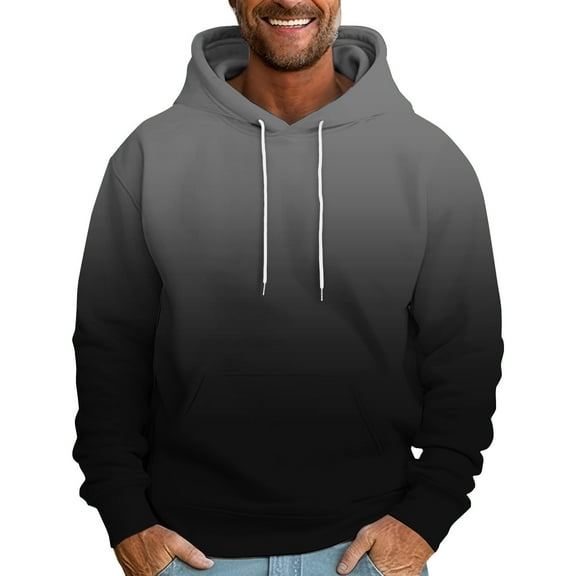 qelini Casual Hoodies for Men Oversized Long Sleeve Pullover Gradient Drop Shoulder Drawstring Hooded Sweatshirts Casual Tops