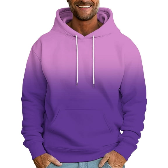 qelini Casual Hoodies for Men Oversized Long Sleeve Pullover Gradient Drop Shoulder Drawstring Hooded Sweatshirts Casual Tops