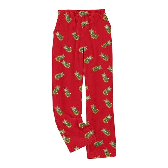 qelini Christmas Light Pajama Pants Elastic Waist Pants Cute Printed Loungewear Pants Warm PJs Bottoms with Pockets