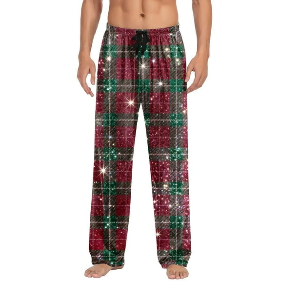 qelini Christmas Pajama Pants for Men Elastic Waist Pants Plaid Straight Leg Loungewear Pants Cozy PJs Bottoms with Pockets