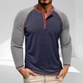 thumbnail image 1 of qelini Crewneck Shirts Men Long Sleeve Button Casual Lightweight T-Shirt Basic Pullover Solid Color Tee Tops Navy XL, 1 of 8