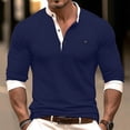 thumbnail image 1 of qelini Crewneck Shirts Men Long Sleeve Button Casual Lightweight T-Shirt Basic Pullover Solid Color Tee Tops Navy XXXL, 1 of 3
