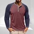 thumbnail image 1 of qelini Crewneck Shirts Men Long Sleeve Button Casual Lightweight T-Shirt Basic Pullover Solid Color Tee Tops Wine L, 1 of 5