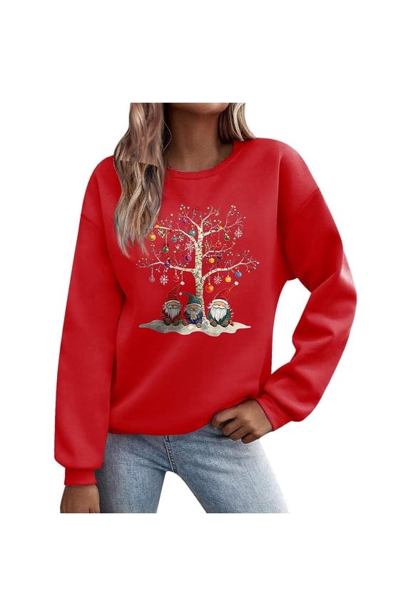 Crewneck Sweatshirt Womens Graphic Xmas Tree Print Pullover Christmas Long Sleeve Tops Trendy Holiday Clothes