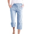 thumbnail image 1 of qelini Cropped Pants Women Plus Size Straight Leg Striped Capris Pocket Drawstring Waist Print Ankle Pants Capris, 1 of 7