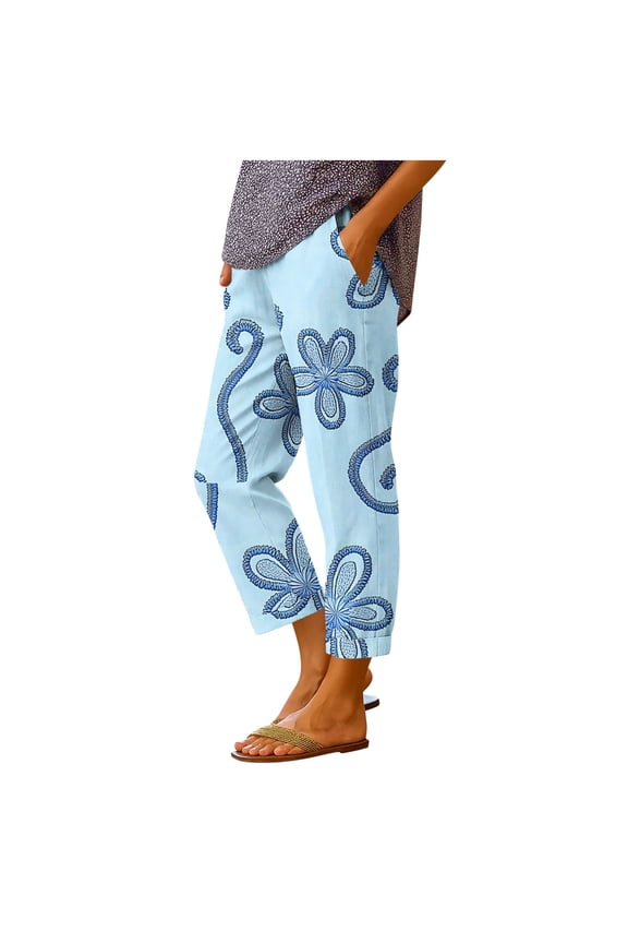 Drawstring Lounge Pants for Women Plus Size Elastic Waist Long Pants Print Casual Comfort Trousers with Pockets for Everyday Wear