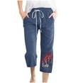 thumbnail image 1 of qelini Drawstring Waist Pants for Women Plus Size Capris Pants Pockets Print Ankle Pants Daily Wear, 1 of 4