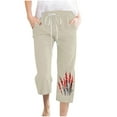 thumbnail image 1 of qelini Drawstring Waist Pants for Women Plus Size Capris Pants Pockets Print Ankle Pants Daily Wear, 1 of 4
