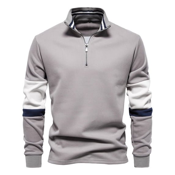 qelini Dressy Sweatshirts for Men Lapel Neck Long Sleeve Pullover Colorblock Sweatshirts Versatile Casual Tops