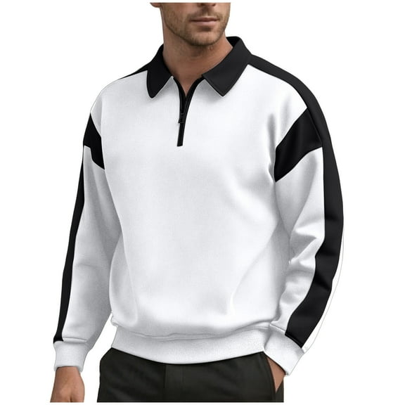 qelini Dressy Sweatshirts for Men Lapel Neck Long Sleeve Tops Colorblock Lightweight Jackets Casual Fall Outfits