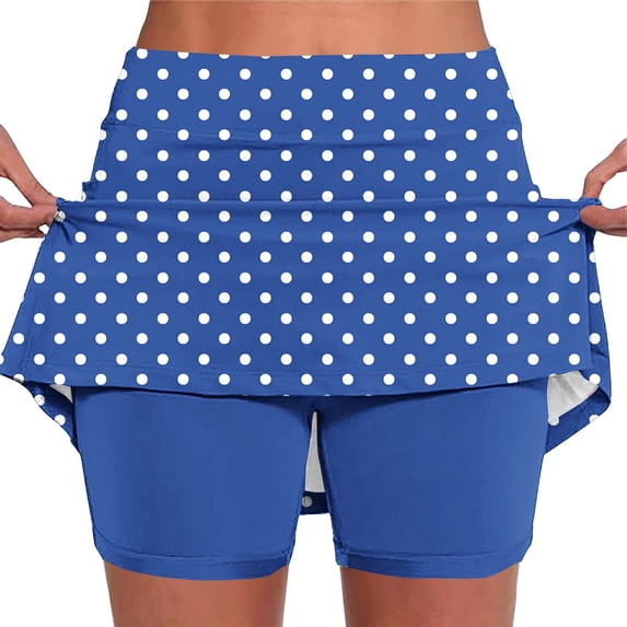qelini Womens Skort Elastic Waist Yoga Skorts Pockets Summer Print Workout Shorts for Casual Wear