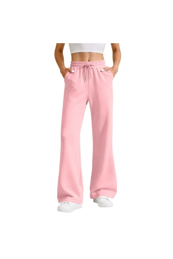 Flare Pants for Women Plus Size Elastic Waist Flare Leg Pants Drawstring Trousers Casual Workout Pants with Pockets