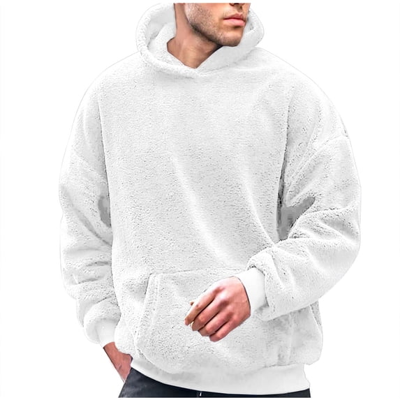 qelini Fleece Hoodies for Men Long Sleeve Pullover Solid Lightweight Hooded Sweatshirts Winter Warm Tops