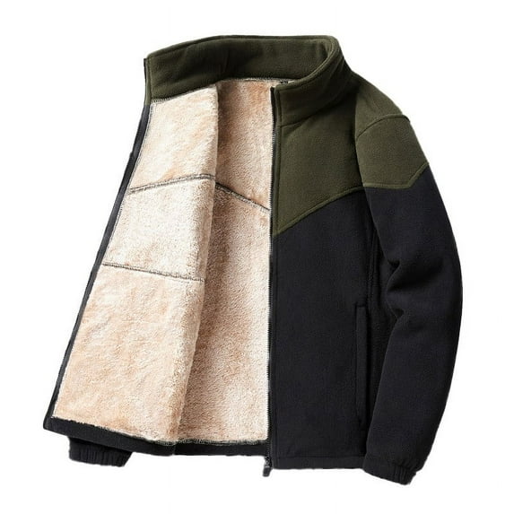 qelini Fleece Jacket for Men Full Zip Long Sleeve Coats Colorblock Fleece Lined Jackets Casual Workout Outerwear
