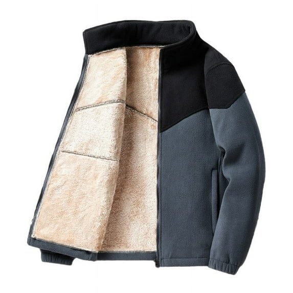 qelini Fleece Jacket for Men Full Zip Long Sleeve Coats Colorblock Fleece Lined Jackets Casual Workout Outerwear