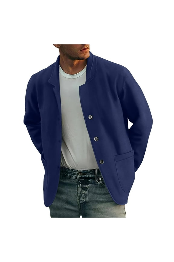 Fleece Jacket for Men Long Sleeve Coats Lightweight Button Down Jackets Dressy Casual Outerwear with Pockets