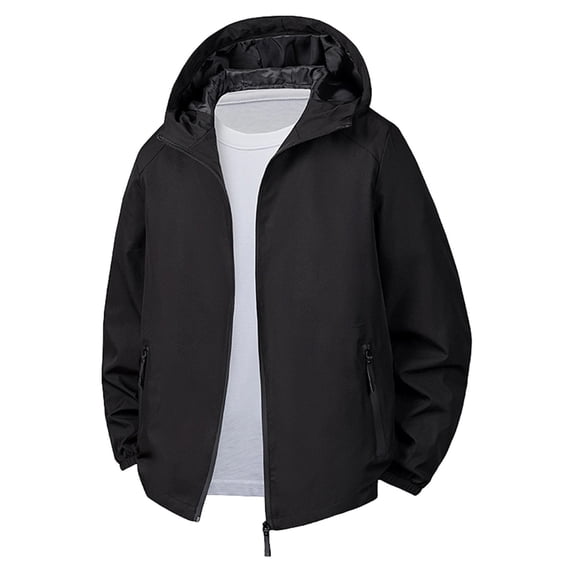 qelini Fleece Jacket for Men Long Sleeve Coats Solid Hooded Zip up Jackets Thermal Winter Outerwear with Pockets