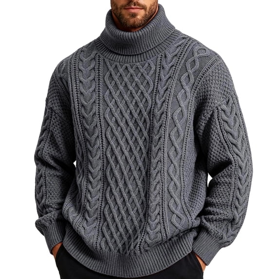 qelini Fleece Lined Sweaters for Men Big and Tall Long Sleeve Turtleneck Sweater Solid Shirt for Outdoor