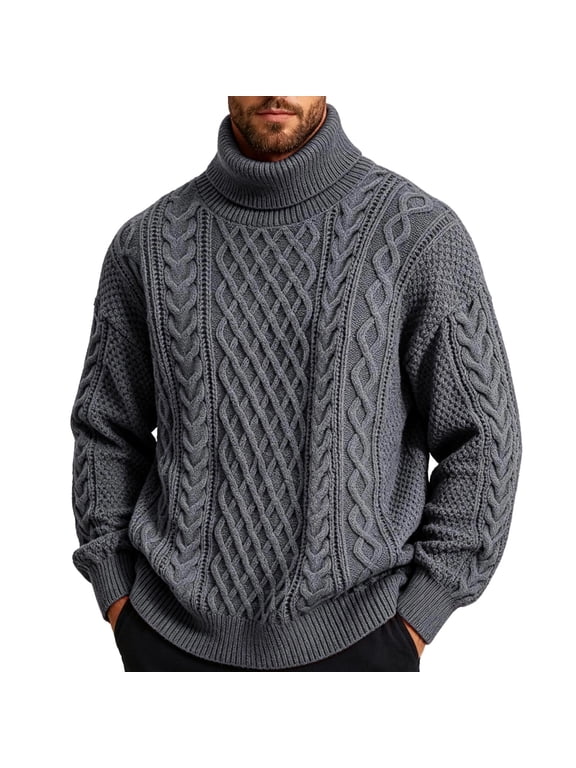 Fleece Lined Sweaters for Men Big and Tall Long Sleeve Turtleneck Sweater Solid Shirt for Outdoor