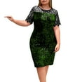 thumbnail image 1 of qelini Formal Dresses for Women Plus Size Sequined Spring Short Sleeve Round Neck Cape A Line Dresses Elegant Evening Party Wedding Guest Solid Color Pencil Dress Army Green XXXXL, 1 of 2