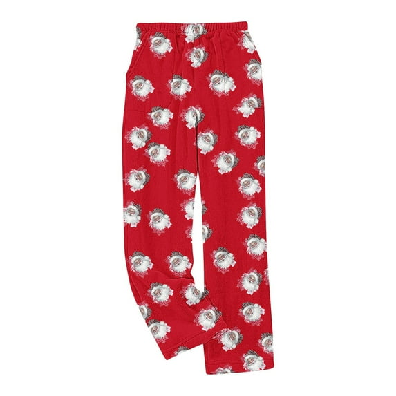 qelini Fuzzy Pajama Pants for Women Elastic Waist Pants Santa Claus Print Loungewear Pants Warm PJs Bottoms with Pockets