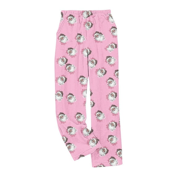 qelini Fuzzy Pajama Pants for Women Elastic Waist Pants Santa Claus Print Loungewear Pants Warm PJs Bottoms with Pockets