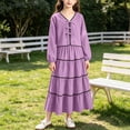 thumbnail image 1 of qelini Girls 2 Piece Set 8-15Years V Neck Long Sleeve Top with Bow and Pleated Skirt Elegant Outfit Solid Color 2 Piece Outfit Everyday Wear, 1 of 8