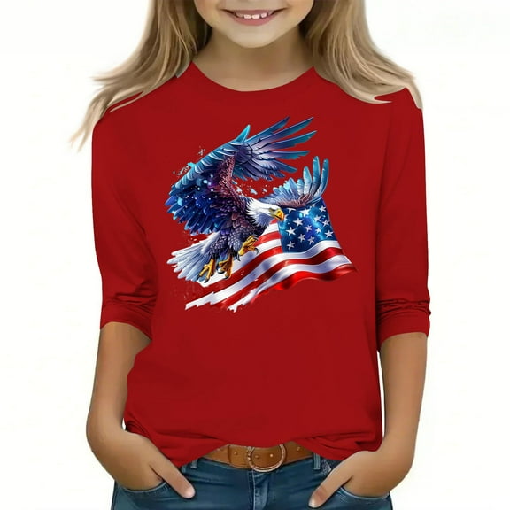 Riecok Girls Long Sleeve T Shirts Breathable Lightweight Round Neck T-shirts Tee Loose Casual Pullover Sweatshirts Fashion Cute Graphic Printing Tops Red 120