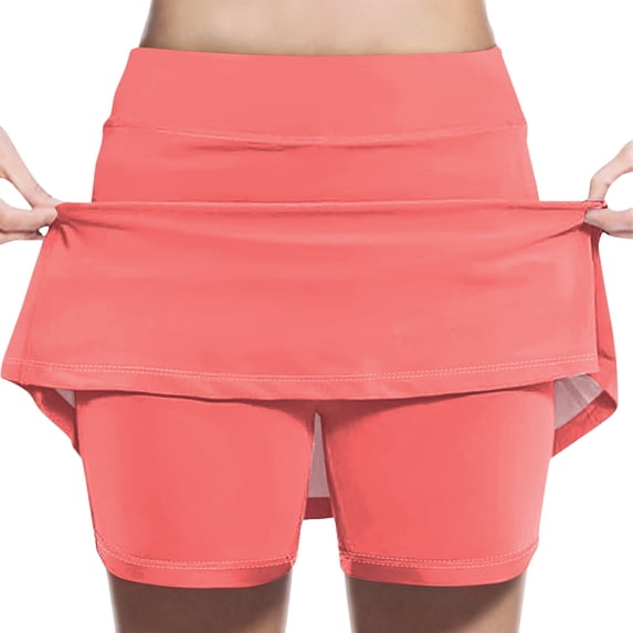 qelini Girls Skort Athletic Mid-Length Skirt Elastic Waist A-line Skirt Solid Color Skirt for Ages 7-14