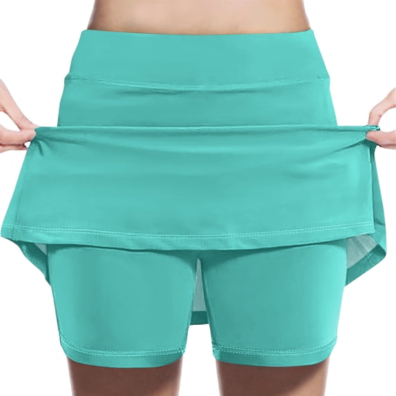 qelini Girls Skort Athletic Mid-Length Skirt Elastic Waist A-line Skirt Solid Color Skirt for Ages 7-14