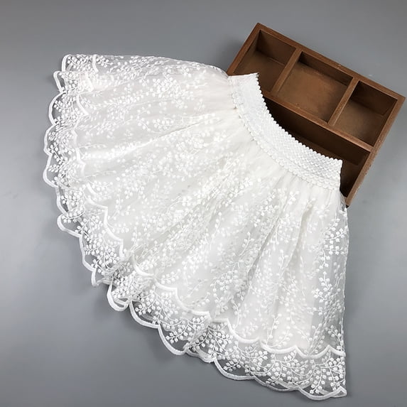 qelini Girls Tulle Tutu Skirt Lace Mini Skirt Elastic High Waist A-line Skirt Performance Solid Color Skirt for Ages 7-14